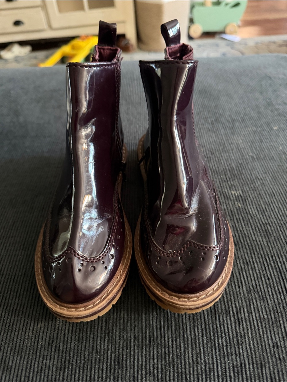 Zara Kids Burgundy Patent Chelsea Booties